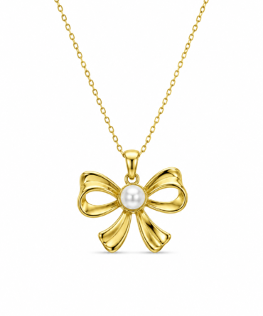 Pearl Bow Necklace (In Gold)