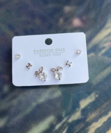 Set of 3 Stud Earrings (In Silver)(Bunny)