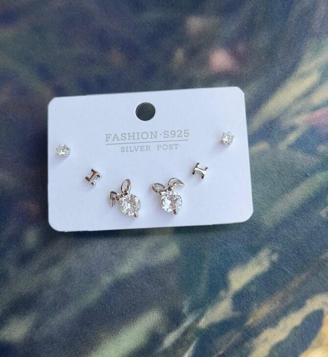 Set of 3 Stud Earrings (In Silver)(Bunny)