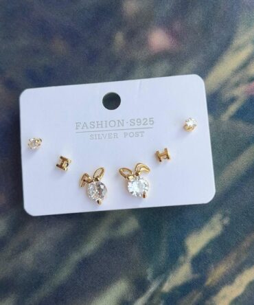 Set of 3 Stud Earrings (In Gold)(Bunny)