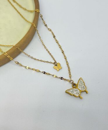 Double Chain Butterfly Necklace (In Gold)