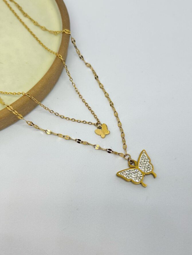 Double Chain Butterfly Necklace (In Gold)