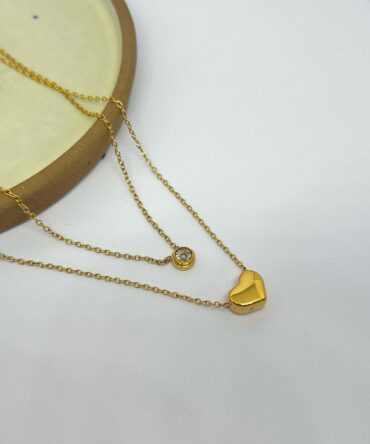Double Chain Heart Necklace (In Gold)
