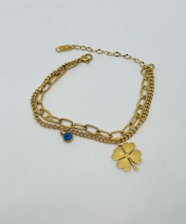 Double Chain Leaf Charm Bracelet