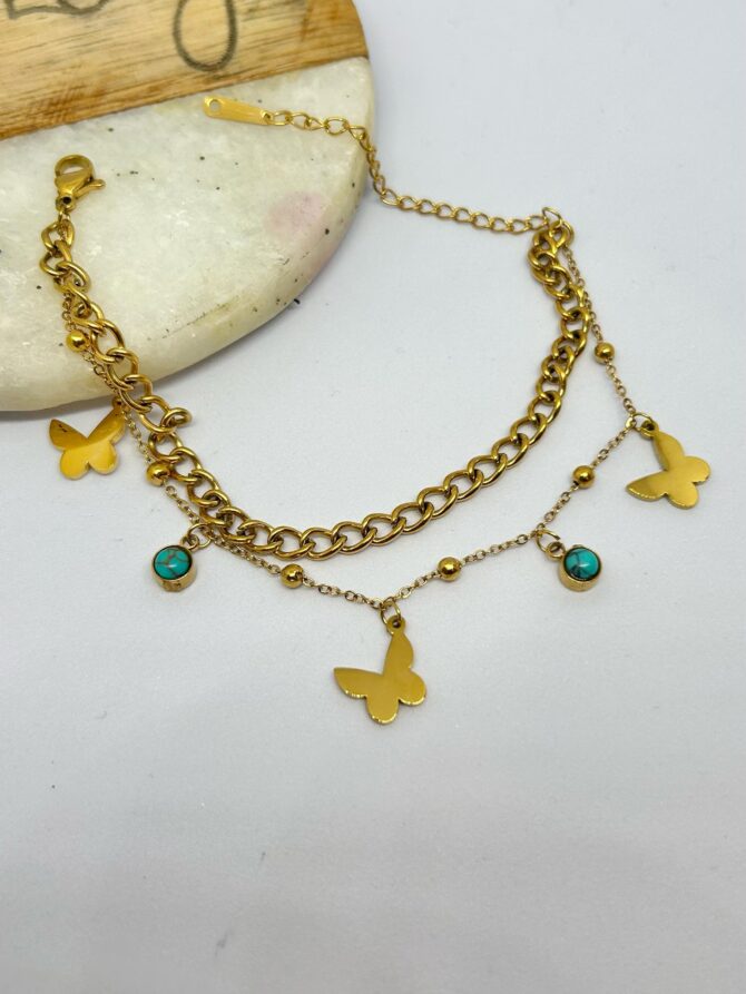 Double Chain Butterfly Charm Bracelet