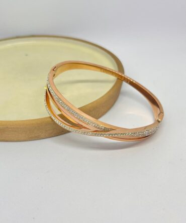 Crossing Little Stone Rose Gold Bangles