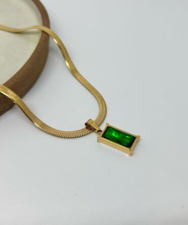Snake Chain Rectangle Emerald Necklace