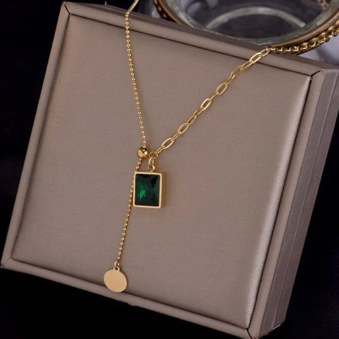Hanging Chain Emerald Necklace - Image 2