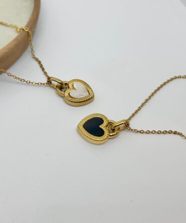 Dual Black And White Heart Necklace