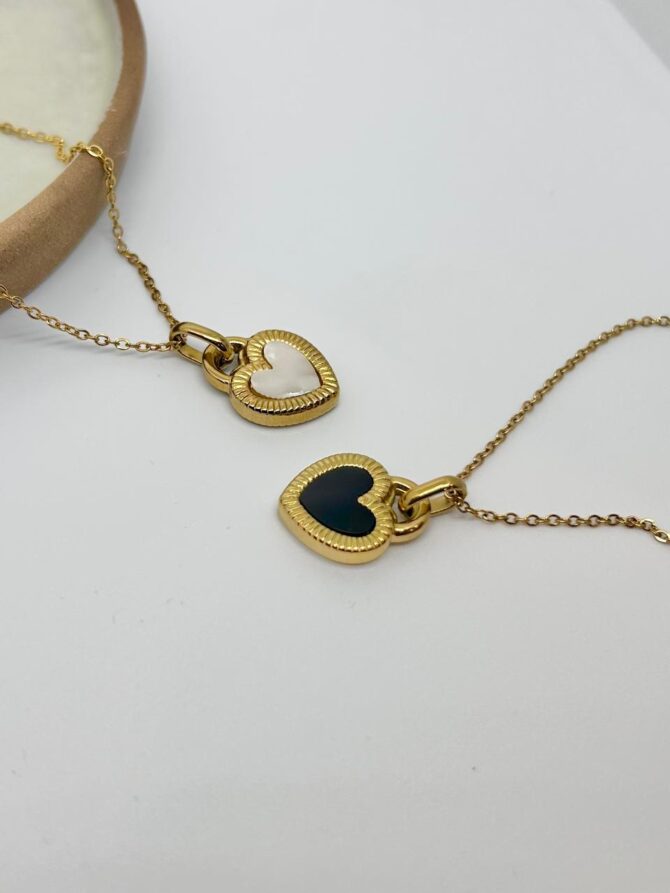 Dual Black And White Heart Necklace