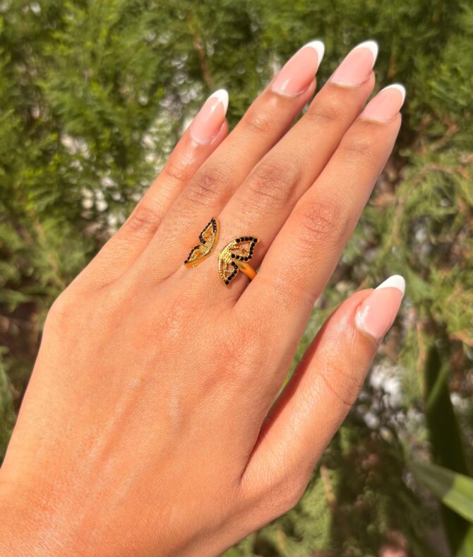 Black Stone Butterfly Ring