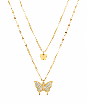Double Chain Butterfly Necklace (In Gold)