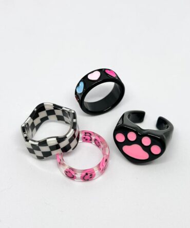 Black Pink Acrylic Rings combo (4 Pieces)