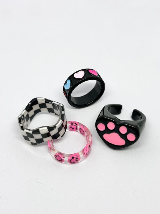 Black Pink Acrylic Rings combo (4 Pieces)