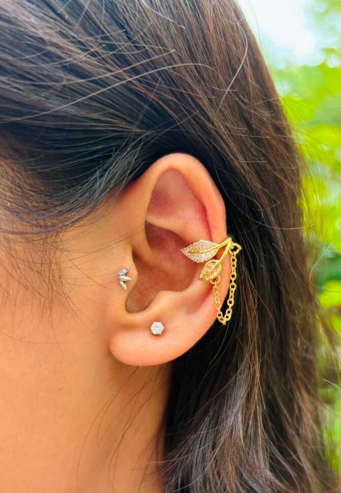 Leaf Hugging Ear Cuff (Available in Silver and Golden Coating)