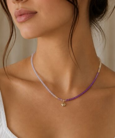 Lavender Heart Beaded Necklace