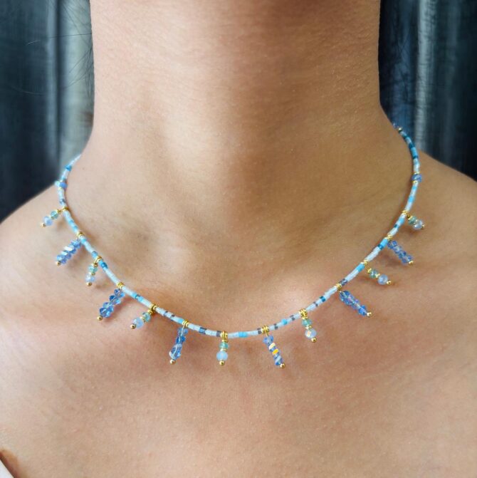 Blue-Moon Beaded Necklace