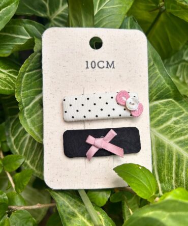 Black-Pink | Embroidery Handmade Hair Clips (Set of 2)